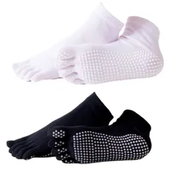 [Copeflap] ヨガソックス 5本指 ピラティス 靴下 滑り止め 2足セット レディース 指あり (ブラックとライトピンク)