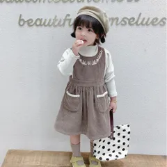 ☆ ブラウン ☆ 110cm ☆ ワンピース コーデュロイ 刺繍 女の子 ワンピース キッズ コーデュロイワンピース 刺繍 厚手 ジャンパースカート コーデュロイ素材 スカート シンプル 無地 おしゃれ 女の子 可愛い かわいい 子供服 子ども服 カジュアル
