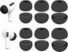 A-Pcas AirPods Pro用イヤーピース 6ペア 「S/M/L各2ペア」 AirPod Pro第1世代／第2世代 対応 イヤーチップ シリコン製 付けたまま充電可能 エアーポッズプロ用イヤホンカバー イヤホンキャップ ブラック A