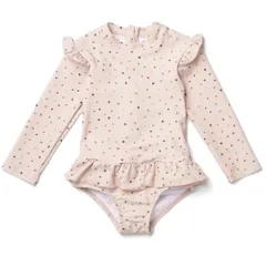 ☆ ドット×ピンク ☆ 110cm ☆ ベビー キッズ 水着 ラッシュガード UVカット gsw6042 キッズ 水着 女の子 ワンピース スイムウェア 長袖 スイムキャップ ラッシュガード 女児 子供 フリル 紫外線対策 日焼け対策 シンプル かわいい