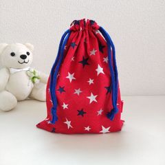 ハンドメイドコップ袋　デニム調星柄　マチなし　歯ブラシ&コップ入れ　#入園準備　#入園セット　#通園グッズ　#星柄　#お弁当袋　#ランチョンマット　#ランチマット　#3点セット　#男の子　#女の子　#兼用　#ままのねこの手