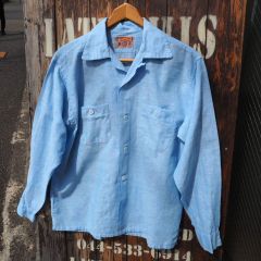 60s Vintage Swagger Sports Wear ビンテージ シャンブレ カスリ 長袖 オープンカラーシャツ◆Size:US-M