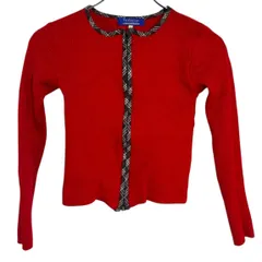 C400 BURBERRY BLUE LABEL バーバリー ブルーレーベル リブニット レッド ジップアップ カーディガン フルジップ カジュアル 長袖 レディース M