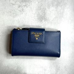 PRADA プラダ / サフィアーノフラップウォレット 二つ折り財布 サフィアーノレザー ブルー ゴールド SAFFIANO METAL 1ML005 BLUETTE