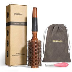 BESTOOL ロールブラシ ヘアブラシ ロール くし 木製 櫛 ヘアケア 高? コーム レディース メンズ ブロー カール 巻き髪 耐熱 人気 艶髪 美髪ケア（M）