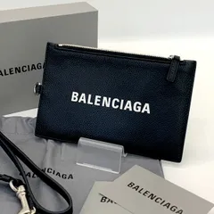 BALENCIAGA カードケース 616015 1090 T584046 パスケース ロゴ レザー 革 ストラップ付き メンズ ブラック バレンシアガ 小物 DF15691■