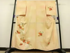 平和屋着物▽訪問着　単衣　駒刺繍　流水菊文　暈し染め　金糸　正絹　逸品　AAAZ7133jh