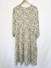 ◇ Θ Simplicite シンプリシテェ 花柄 長袖 ロング ワンピース ベージュ グリーン系 マルチ レディース E  【1507230007780】