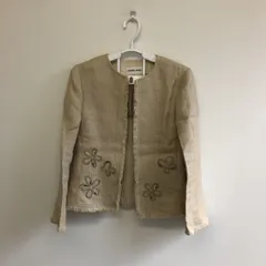 【HANAE MORI】 ハナエモリ　ベージュ　38　ジャケット　ノーカラージャケット　カジュアル