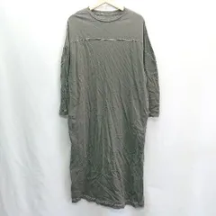 ◇ Alma design スリット入り 長袖 ロング丈 ワンピース サイズM ダークグレー ホワイト レディース E  【1407180021631】