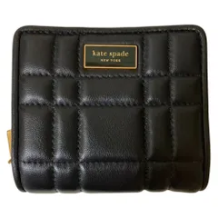 美品 kate spade ケイトスペード エブリン キルティングレザー コンパクトウォレット 二つ折り財布 ブラック レディース 古着 中古 USED