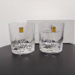 未使用保管品★カガミクリスタル ペアロックグラス オールドファッション マーク入り 宮本商行外箱付 2客