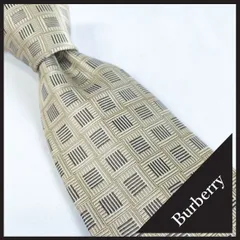 ✱Burberry（バーバリー）✱美品 ネクタイ シルク100% チェック柄 シャンパンゴールド 金 ベージュ【イタリア製】メンズ ビジネス スーツ 紳士服 ハイブランド 高級 ジャガード 織 総柄 ギフト パーティー 華やか