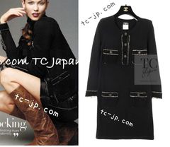 シャネル ワンピース CHANEL 49万 ブラック カシミア 100% ココボタン ニット ドレス カール・ラガーフェルド作品 34