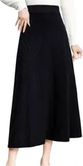 neccote(ネコート) レディース スカート ロングスカート ひざ丈 ミモレ丈 ニットスカート 防寒 フォーマル Aライン フレア(ブラック,  Free Size)