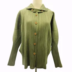 プリーツプリーズ PLEATS PLEASE 美品 ジャケット ブルゾン ストレッチ有  プリーツ ギャザー グリーン 緑 3 約L PP31-JD501 ■90のサムネイル