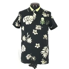ハイドロゲン★半袖ポロシャツ【メンズS/アロハ/ドクロ/ボタニカル/黒×ベージュ】/HYDROGEN◆BG840<sale>