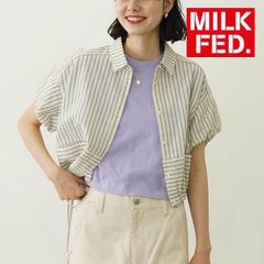 ミルクフェド シャツ ブラウス レディース milkfed MILKFED STRIPED PUFF SLEEVE SHIRTS 103252013007 ホワイト 白 オフホワイト ブランド 半袖 おしゃれ ストライプ柄 可愛い レディースシャツ ストライプ
