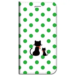 iPhone17 iPhone16  他 手帳型 ケース 親子猫ドット-グリーン ★ iPhone SE 8 13 12 他 iPhone各機種対応可能 スマホケース ★ 5t
