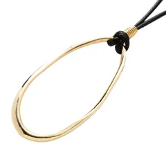 【A：ゴールド×ワンサイズ】[Cream dot. クリームドット公式] ネックレス レディース  金属アレルギー ニッケルフリー ロング 大ぶり レザーコード オーバル 変形 メタル 歪 puレザー 大人 上品 エレガント カジュアル シンプル 