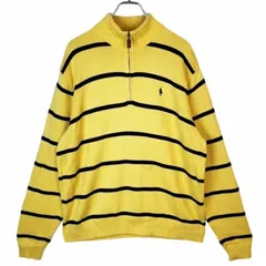 ポロバイラルフローレンPolo by ralph laurenハーフジップコットンニットセーターEXCLUSIVE OF DECORATIONポニーロゴ刺繍ワンポイント黄色イエロー黒ブラックボーダーvintageヴィンテージ41115