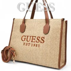 GUESS ゲス ショルダーバッグ 2way ハンドバッグ トートバッグ かごバッグ ストロー風素材 ロゴ刺繍 斜め掛け クロスボディ 普段使い お出掛け