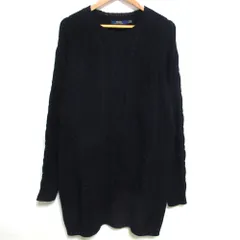 美品 POLO RALPH LAUREN ポロラルフローレン メリノウール100％ オーバーサイズ ケーブルニット ロングセーター L ネイビー レディース 古着 中古 USED