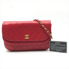 美品 CHANEL シャネル ココマーク マトラッセ ラムスキン レザー Wフラップ チェーン ショルダー バッグ 鞄 かばん レッド a9511