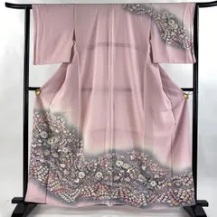 訪問着フルセット　翠山工房　辻ヶ花　落款　絞り　黄緑ピンク　正絹　桐箱　しつけ糸 訪問着フルセット 翠山工房 辻ヶ花 落款 絞り 黄緑ピンク 正絹