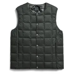 タイオン ダウン ベスト メンズ 体温 ベーシック クルーネックボタン インナーダウンベスト 定番無地 TAION-004 ライトダウンベスト ダークチャコール