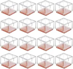 ColorfylCoco (カラフィルココ) イス脚キャップクリアー 椅子脚キャップ 正方形型 角足 専用 角型 16個 セット 外径 49mm ～ 55mm 対応 イス足カバー 脚カバー(透明,  正方形 49mm～55mmサイズの脚に使用可)