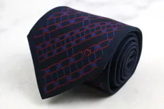 ミラショーン ブランド ネクタイ ロゴ ストライプ柄 格子柄 パネル柄 シルク イタリア製 PO メンズ ネイビー mila schon 【中古】