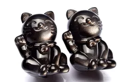 繊細彫刻 シルバーオブシディアン 48x37x32mm 招き猫彫刻 置物 1個売り パワーストーン 天然石 _CRG153【宅急便】