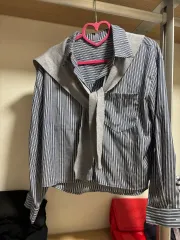 ストライプ クロップド ブラウス