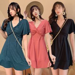 水着 レディース ワンピース ワンピースタイプ 2way 体型カバー 着痩せ 肩出し フリル 韓国風 20代 30代 40代 ママ 無地 可愛い おしゃれ シンプル 温泉 海 プール 水遊び 夏