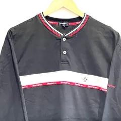 (^w^)b Munsing wear マンシングウェア ヘンリーネック ロングスリーブ Tシャツ ロンT カットソー スウェット 長袖 ロゴ刺繍 ペンギン カジュアル ゆったり ストレッチ ゴルフ 紳士 ラフ 綿 ナイロン 黒 ブラック メンズ サイズL