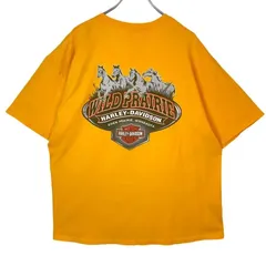 USA製ハーレーダビッドソンHarley DavidsonヘインズHANES半袖TシャツバイクTシャツBIKEモーターサイクルmotorcycleバイカー両面プリント動物アニマル馬オレンジ黒ブラックストリートvintageヴィンテージ50304