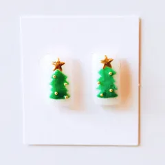 No.603　レジン　スクエア型　クリスマスツリー　ふわふわ　ピアス　イヤリング