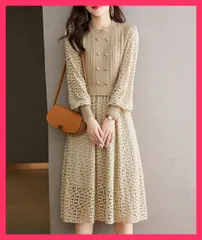 【スタッフおすすめ！】 ニットワンピース ランタンスリーブ 上品 オフィスカジュアル/春秋冬ワンピ 通勤/きれいめワンピ韓国 レディース おしゃれ ロングワンピース おすすめ おしゃれ　かわいい　人気 84MEIRJ-018