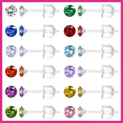 クリア Jstyle[ジェイスタイル]【12ペアセット】 樹脂 ピアス レディース メンズ 人気 スタッドピアス 一粒 ピアス シリコーン 透明 ジルコン 誕生石 ステンレス アレルギー対応 24個 ホワイト 誕生日 プレゼント クリスマス キラキラ ピアス