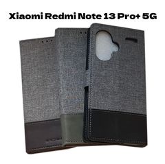 Xiaomi Redmi Note 13 Pro+ 5G 手帳型 スタンド カードホルダー カード入れ 無地 キャンバス/合成皮革 シャオミ レッドミー ノート 13 プロ プラス 5G ケース カバー グレー/ブラック