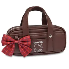 【キティ ブラウン CR128065】 ペンケース 筆箱 女の子 サンリオ スクールバッグ ペンポーチ 大容量 おしゃれ かわいい 可愛い 小学生 中学生 高校生 女子 キッズ 子供 こども スクバ 制服 リボン ポーチ