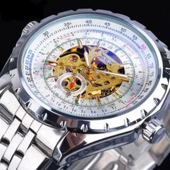 新品 JARAGAR 自動巻機械式腕時計 メンズウォッチ ステンレスベルト ホワイト＆シルバー スケルトン