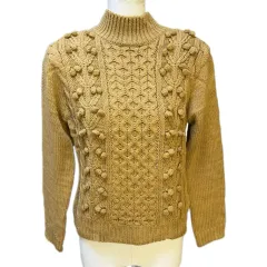 ヴィンテージ 香港 カラメル 茶色 ダイヤモンド パターン ウール ニッターハイネック プルオーバー S