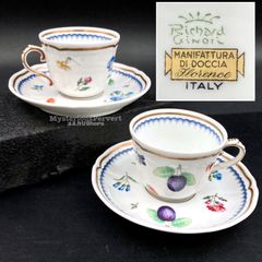 MZ646) Richard Ginori Italian Fruit デミタス カップ＆ソーサー 2客 ペア セット 現状品