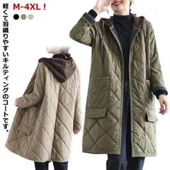 キルティングコート レディース 中綿コート ダウン風 ジャケット ロングコート ノーカラー コート 長袖 アウター フード付き フロントボタン ポケット付き 秋 冬 シンプル 無地 羽織り コート ゆ#amyz2509
