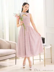 DE3333 ピンクラベンダー【DEA. by ROBE de FLEURS/ディアバイローブドフルール】 カットアウト/ ウエストカット / ハイネック/ フレア/ ロング/ ミディアムドレス/ キャバドレス/ ナイトドレス