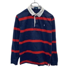 POLO RALPH LAUREN 長袖 ポロシャツ L キッズ 150～ ネイビー レッド ポロラルフローレン ハーフボタン ラガーシャツ 秋物 a709-6697