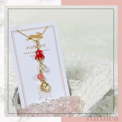 ♢メンダコとパールシェルネックレス♢ 天然石 : チェリークォーツ レインボークォーツ 匿名配送