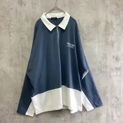 LUCY ルーシー　ドルマンスリーブハーフジップロングTシャツ　メンズ　ブルー×白　Lサイズのサムネイル